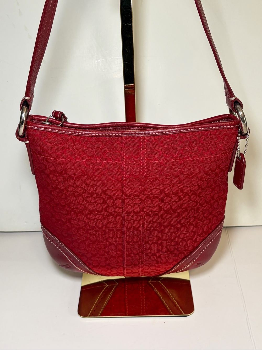 VTG Coach Soho Cherry Red Signature C Jacquard Hobo Shoulder Bag